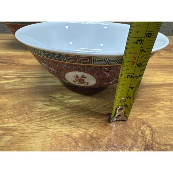 Vintage Chinese WAN SHOU WU JIANG 6-3/8”Bowl Longevity Porcelain ~set Of 3 - Picture 6 of 7
